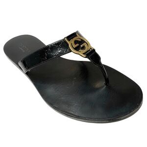 Gucci Microguccissima Patent Leather Interlocking GG Thong Sandals EU 36.5 Black